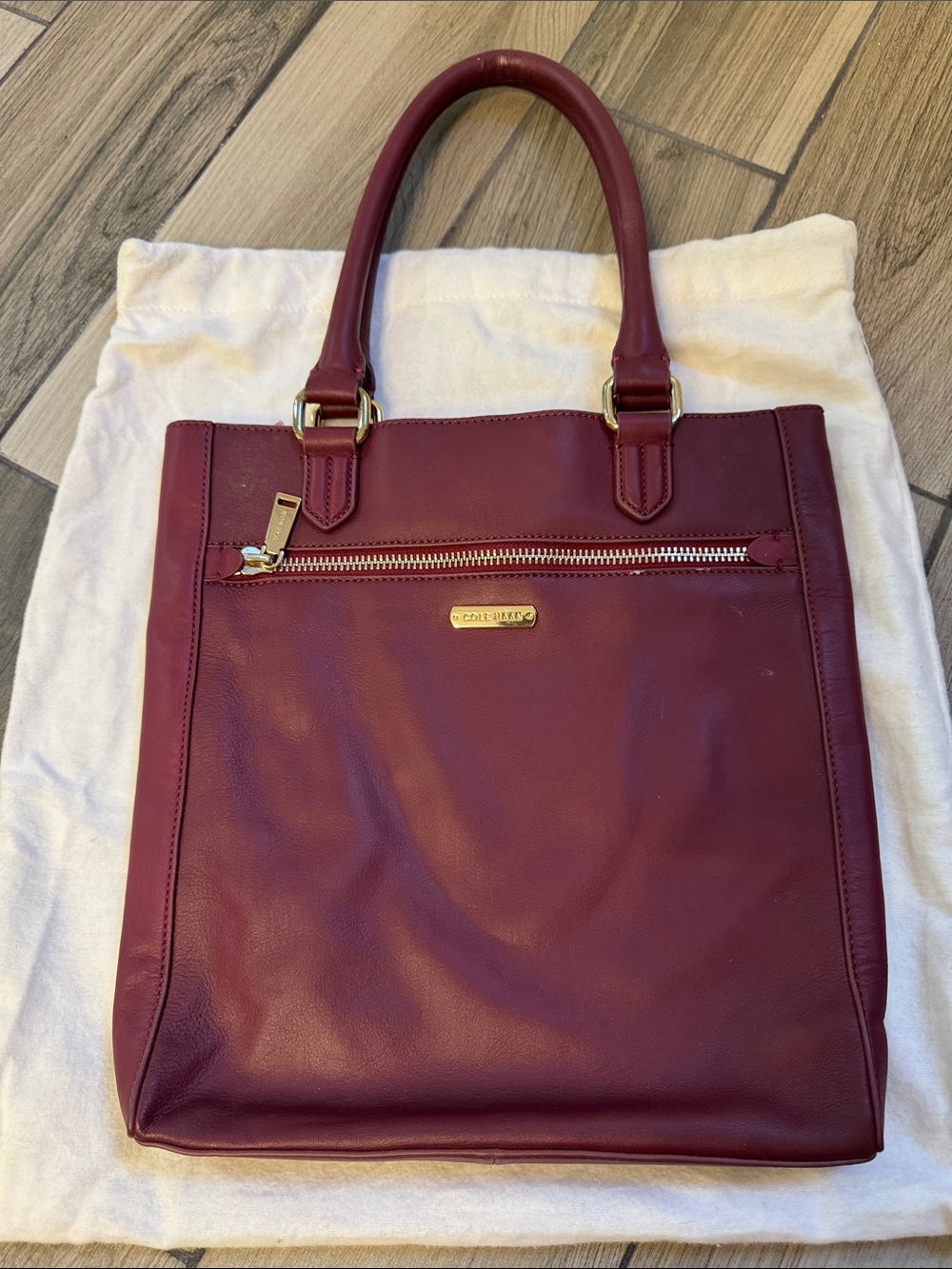 Cole Haan Burgundy Leather Tote with Gold Hardware